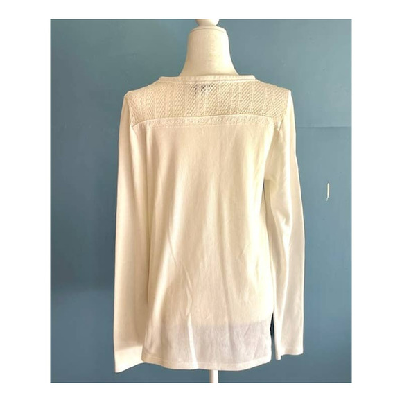 Lucky Brand Size Large Long-Sleeve Pullover Waffle Knit Top Cream - Picture 2 of 4